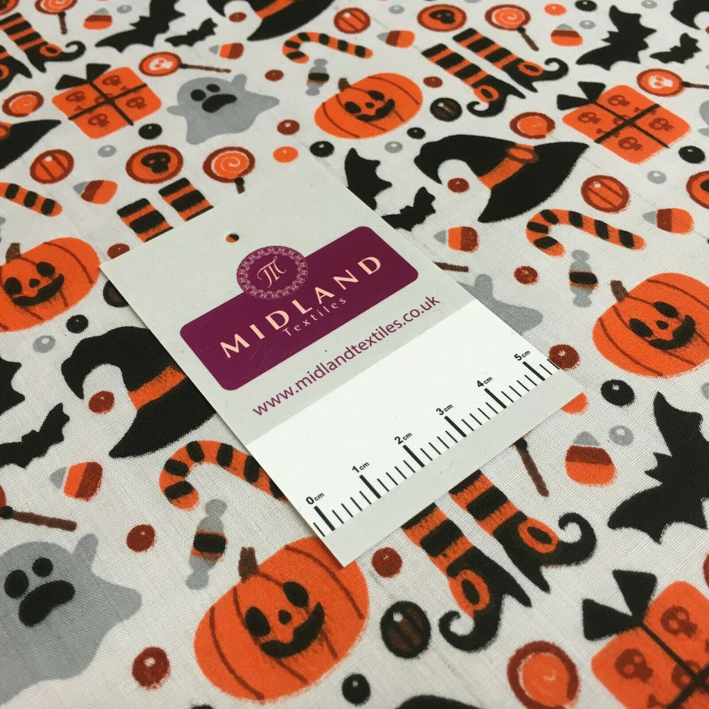 White Halloween theme craft polycotton mask Fabric M1444 Mtex