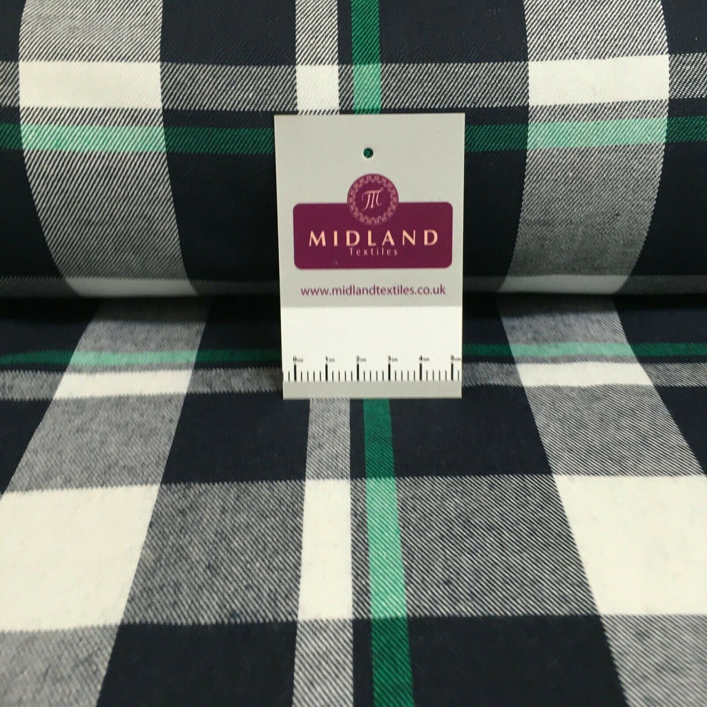 Green Navy cotton twill tartan check dress Fabric M1437