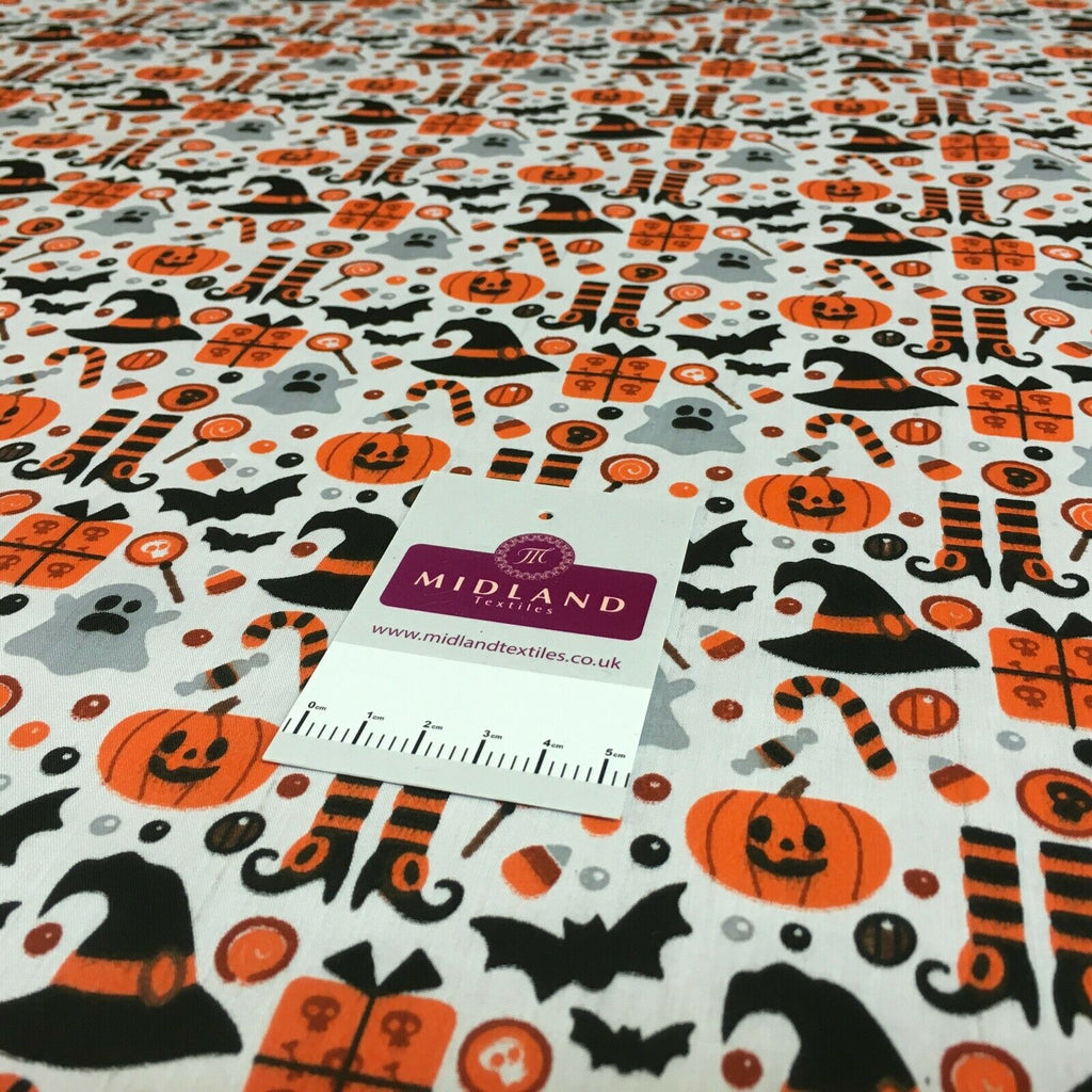 White Halloween theme craft polycotton mask Fabric M1444 Mtex