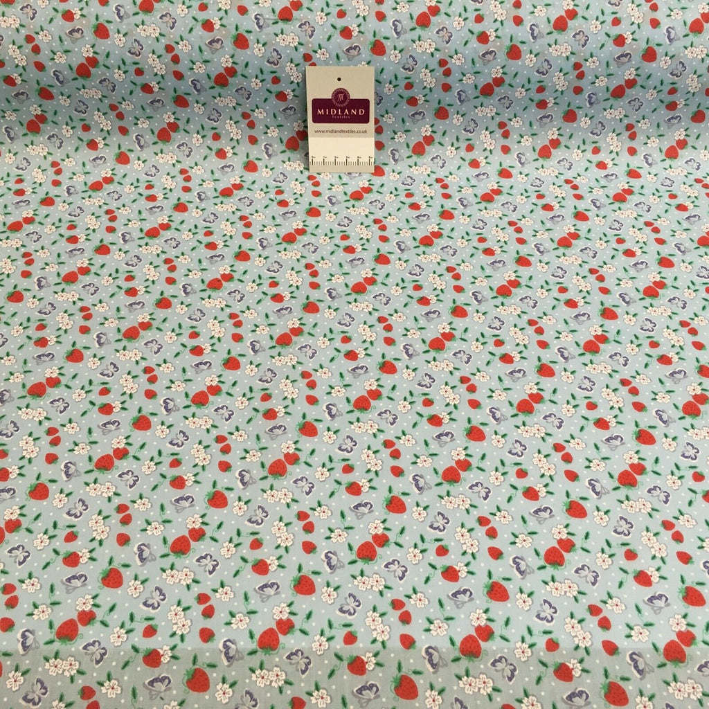 Floral Strawberry butterfly poly cotton craft Fabric M1447 Mtex