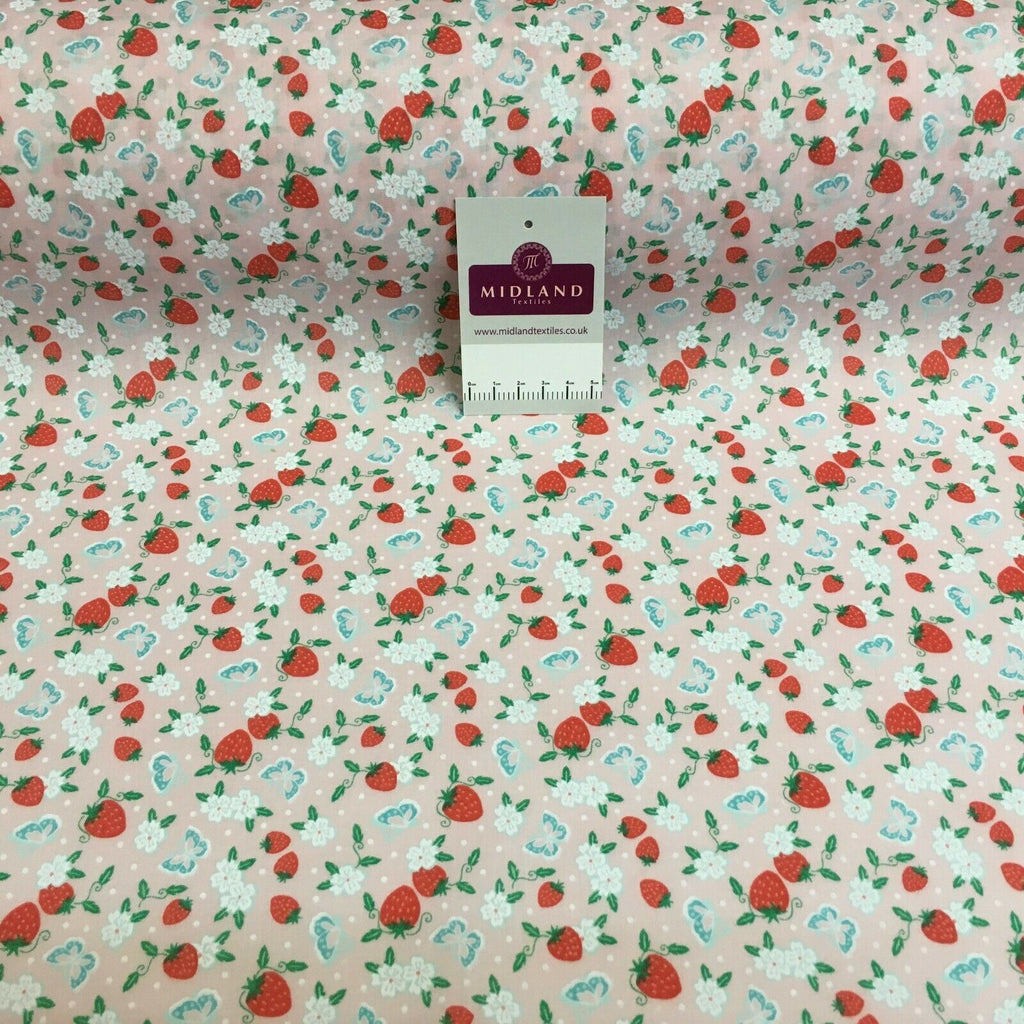 Floral Strawberry butterfly poly cotton craft Fabric M1447 Mtex