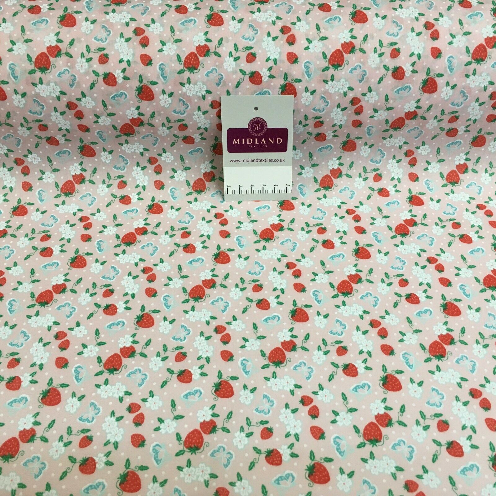 Floral Strawberry butterfly polycotton craft Fabric M1447 Mtex