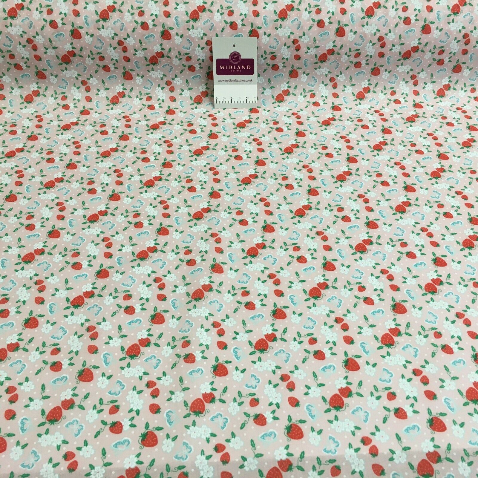 Floral Strawberry butterfly polycotton craft Fabric M1447 Mtex