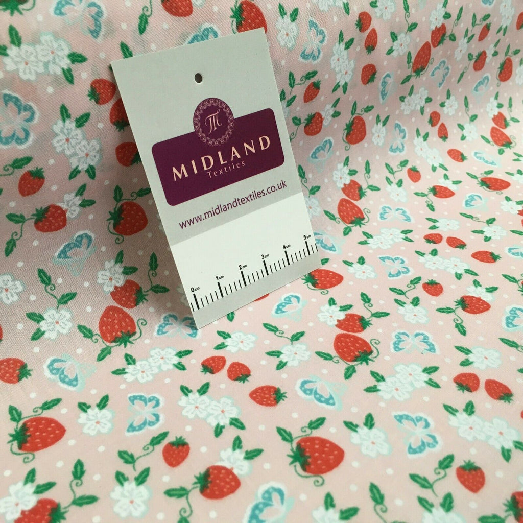 Floral Strawberry butterfly poly cotton craft Fabric M1447 Mtex