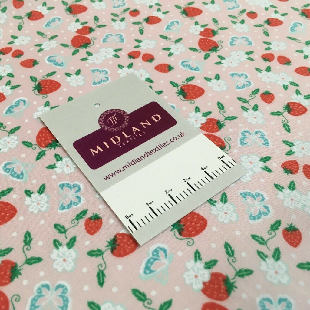 Floral Strawberry butterfly poly cotton craft Fabric M1447 Mtex