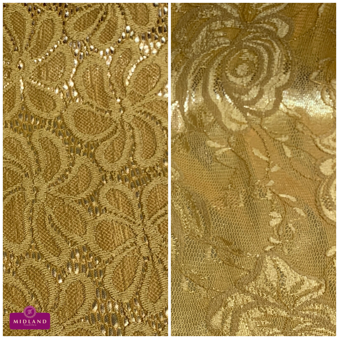 Gold foil floral bonded lace dress fabric M1478 Mtex Gold foil floral bonded lace dress fabric M1478 Mtex