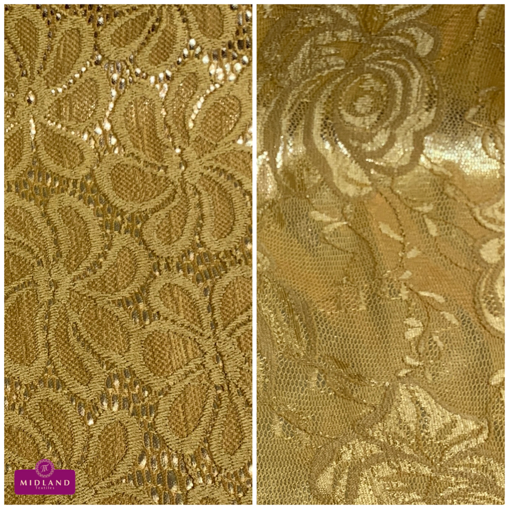 Gold foil floral bonded lace dress fabric M1478 Mtex