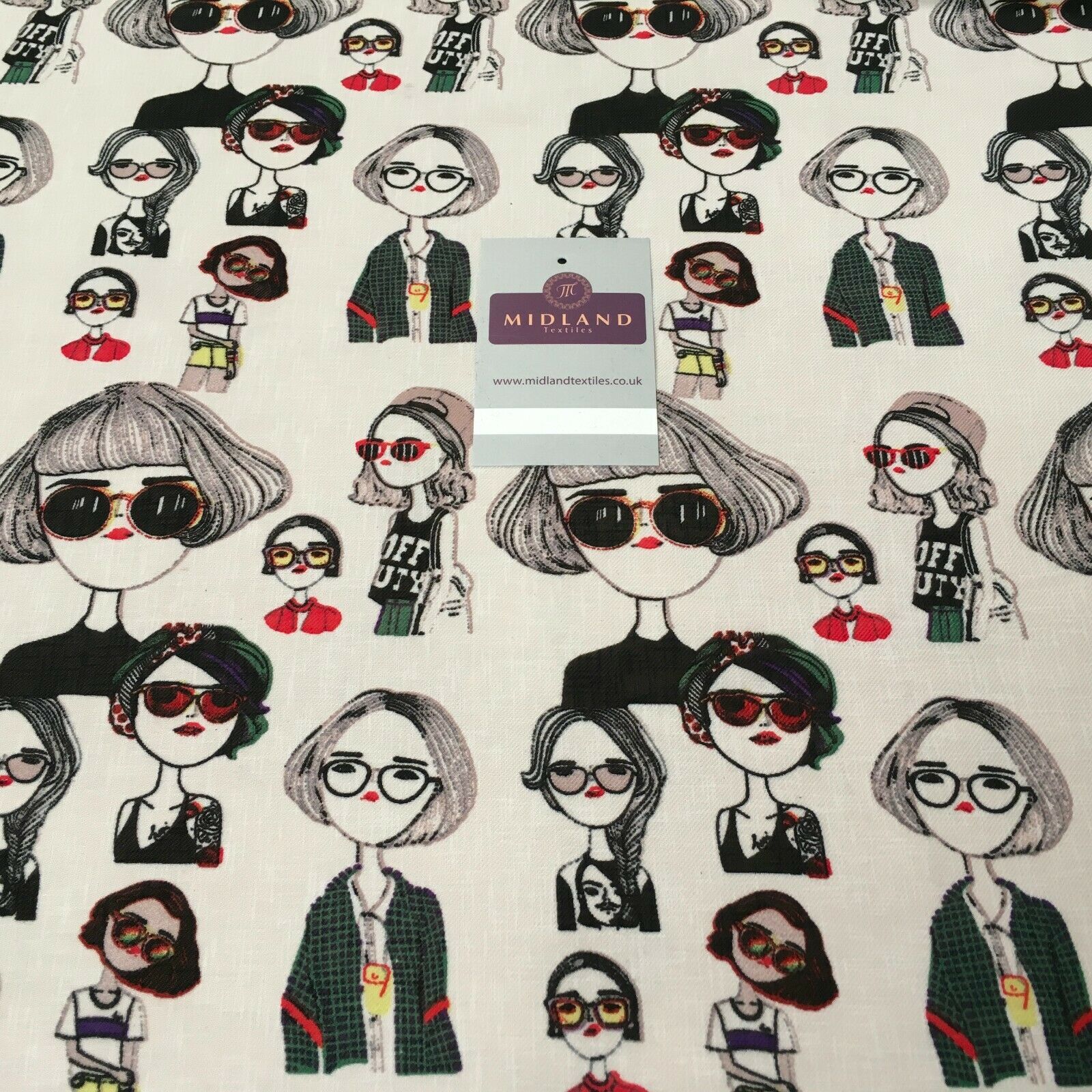 Character Illustration on White Georgette crepe Linen effect Fabric 150Cm MK1095