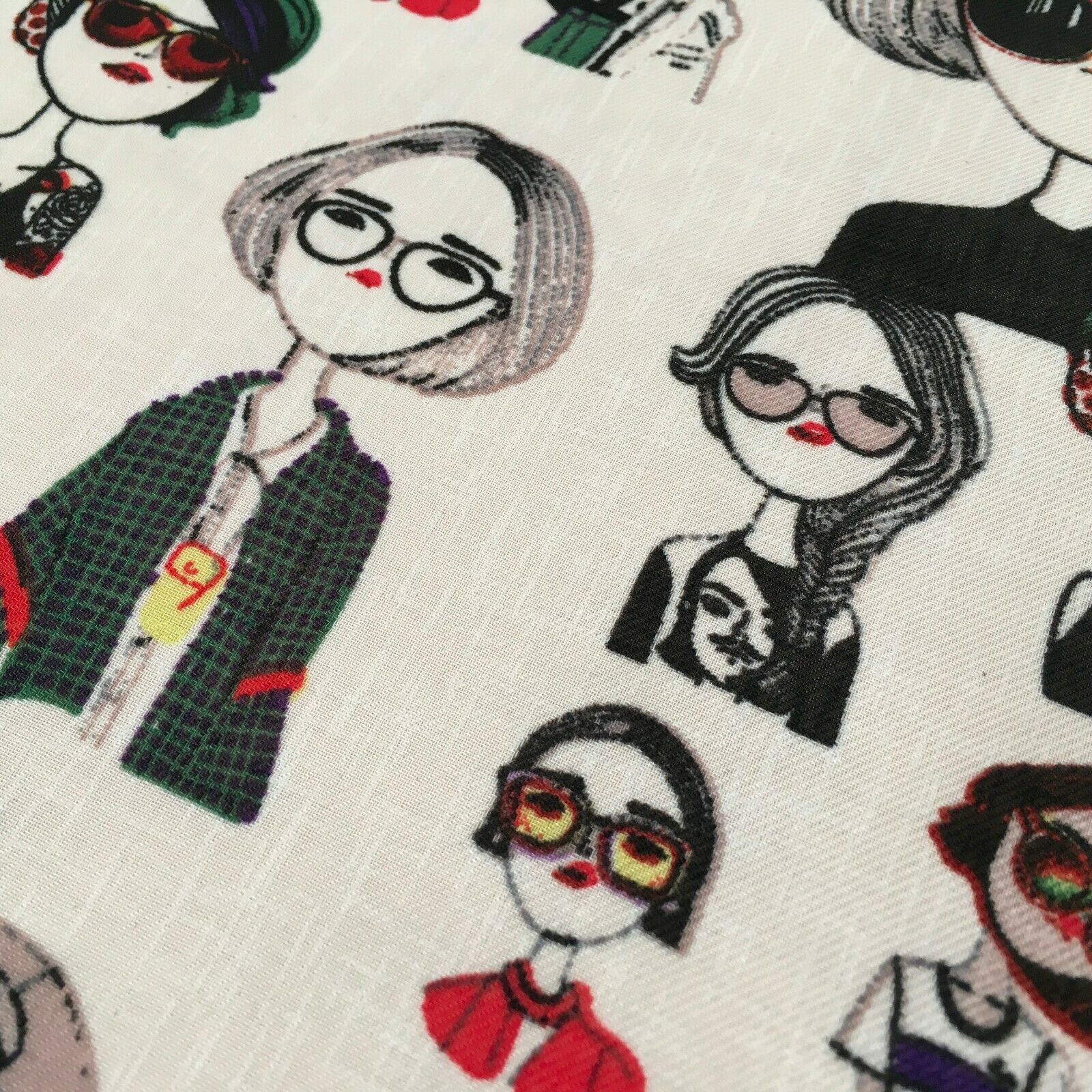 Character Illustration on White Georgette crepe Linen effect Fabric 150Cm MK1095