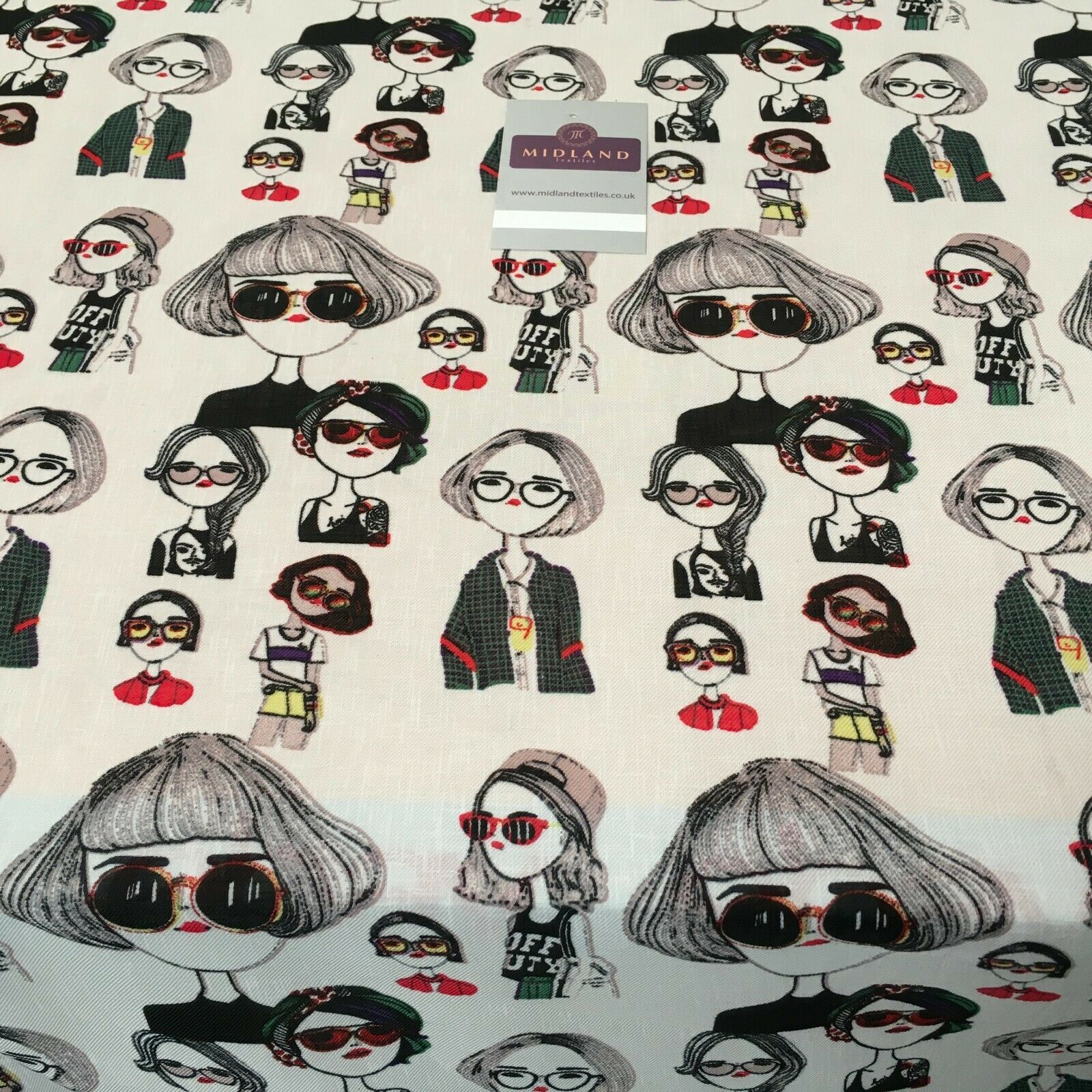 Character Illustration on White Georgette crepe Linen effect Fabric 150Cm MK1095