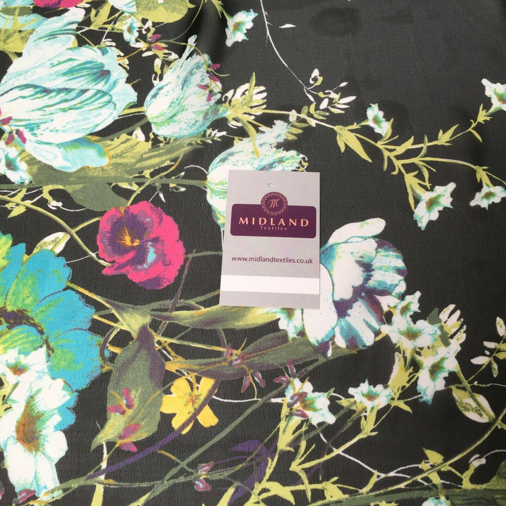 Black floral printed Crepe chiffon Dress Fabric MK1190-36 Mtex