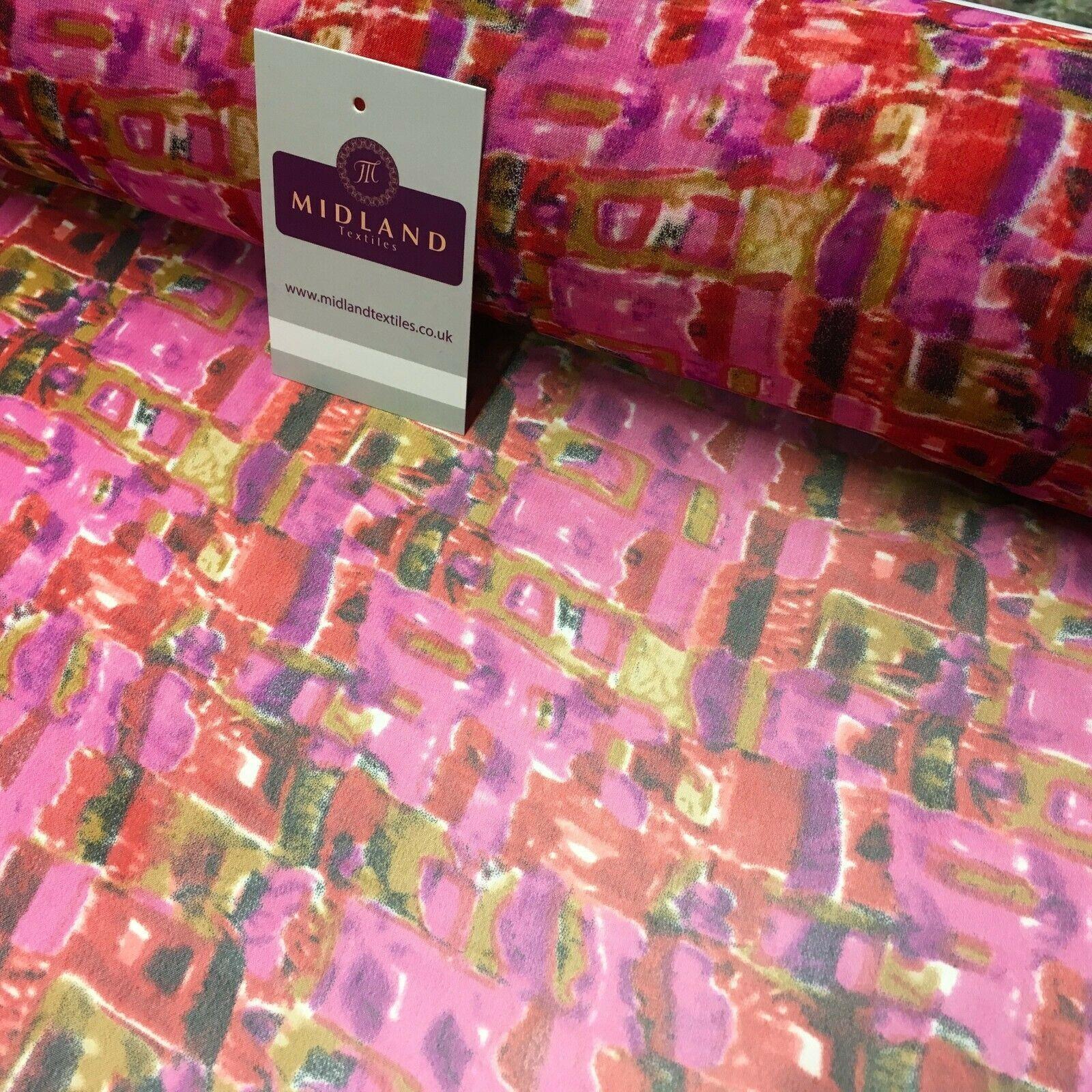 Cerise Printed Mosaic Crepe chiffon Dress Fabric 150 cm Wide MK1190-14 Mtex