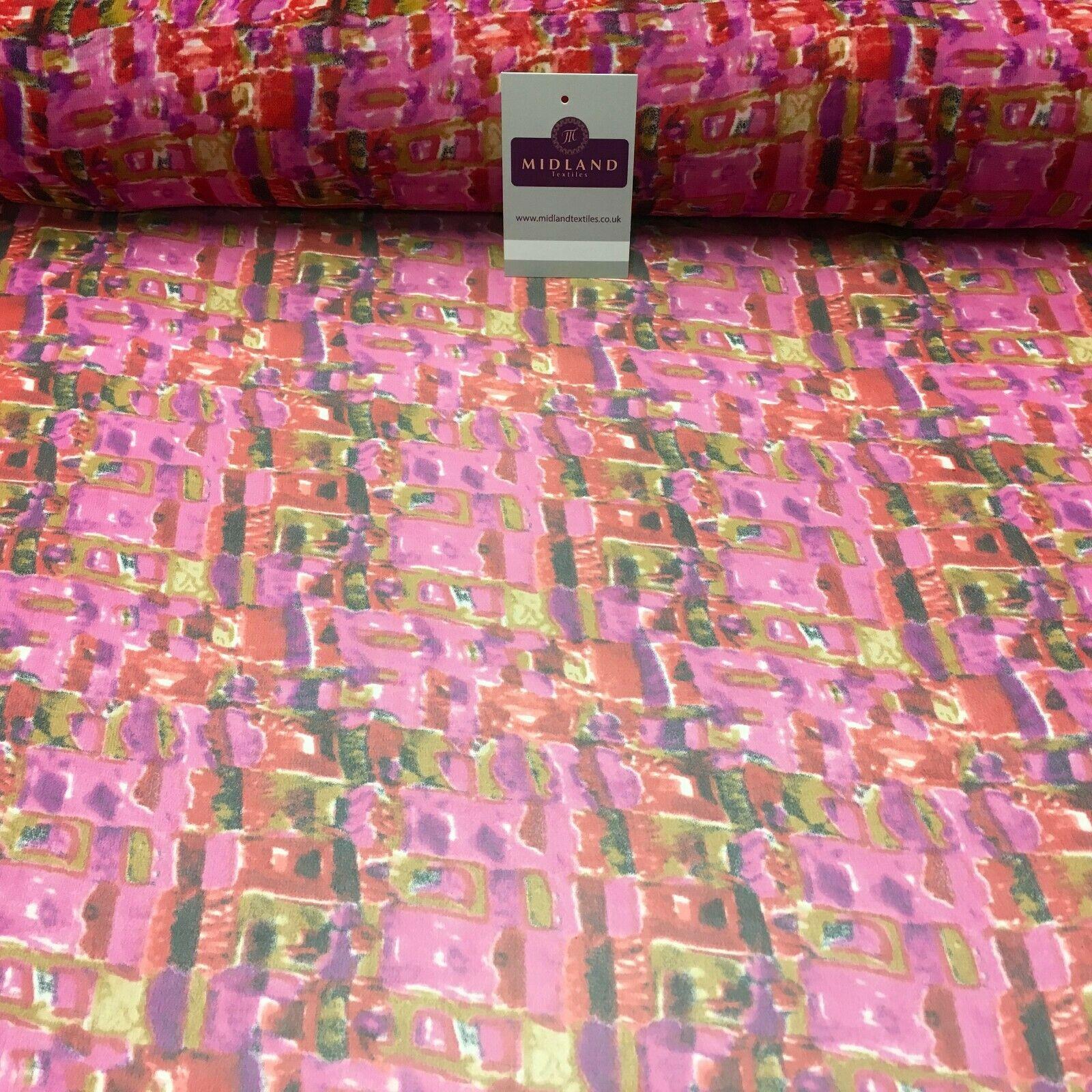 Cerise Printed Mosaic Crepe chiffon Dress Fabric 150 cm Wide MK1190-14 Mtex