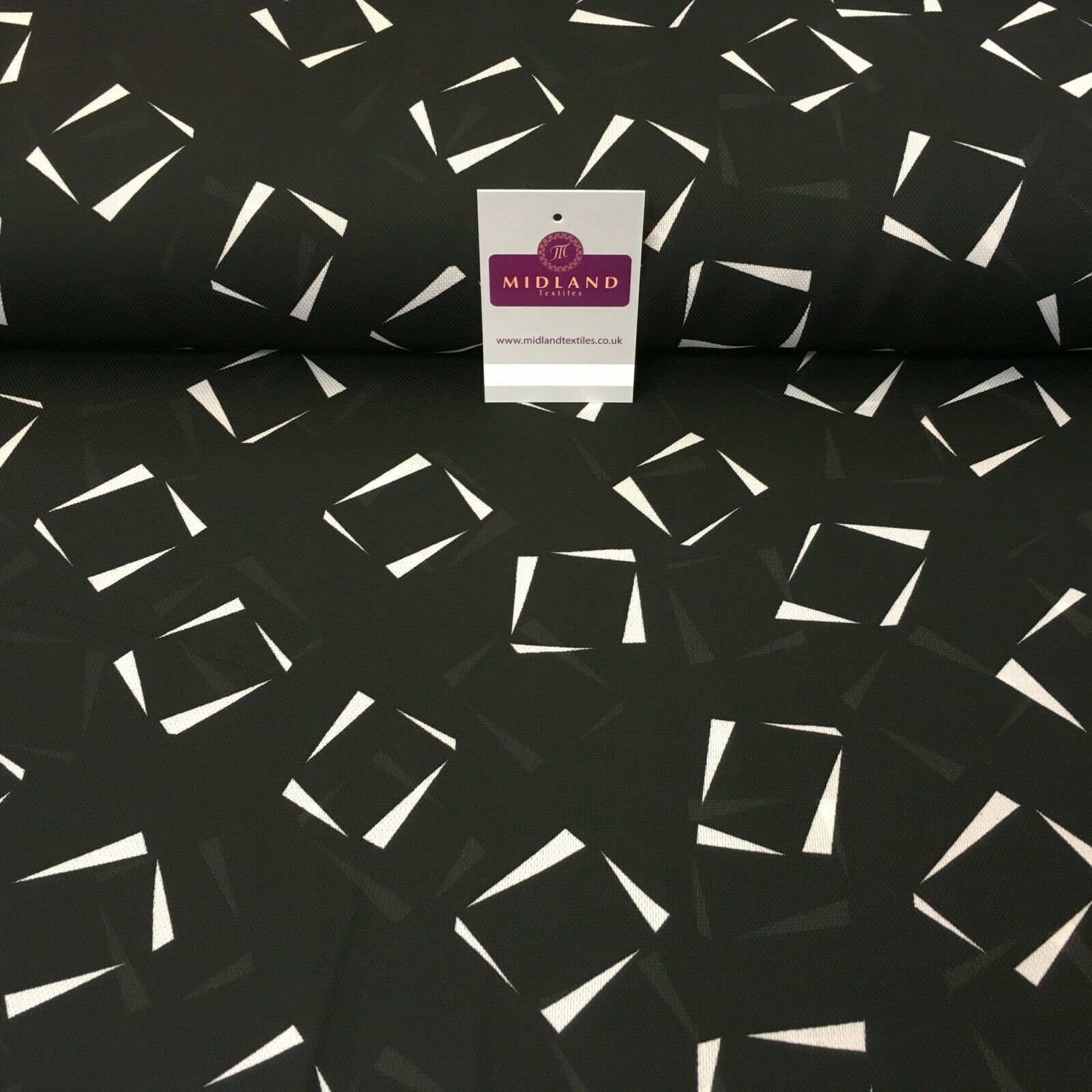 Black Geometric Printed soft Georgette twist voile Dress Fabric 147cm MK1185-5