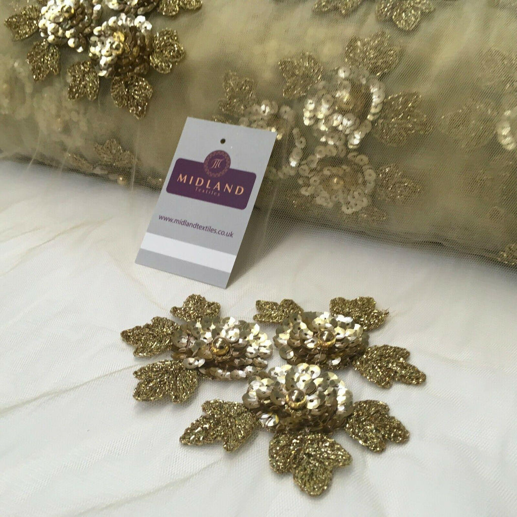 Gold Floral net with pearls Wedding Dress fabric 100 cm Wide MR1131-2 Mtex