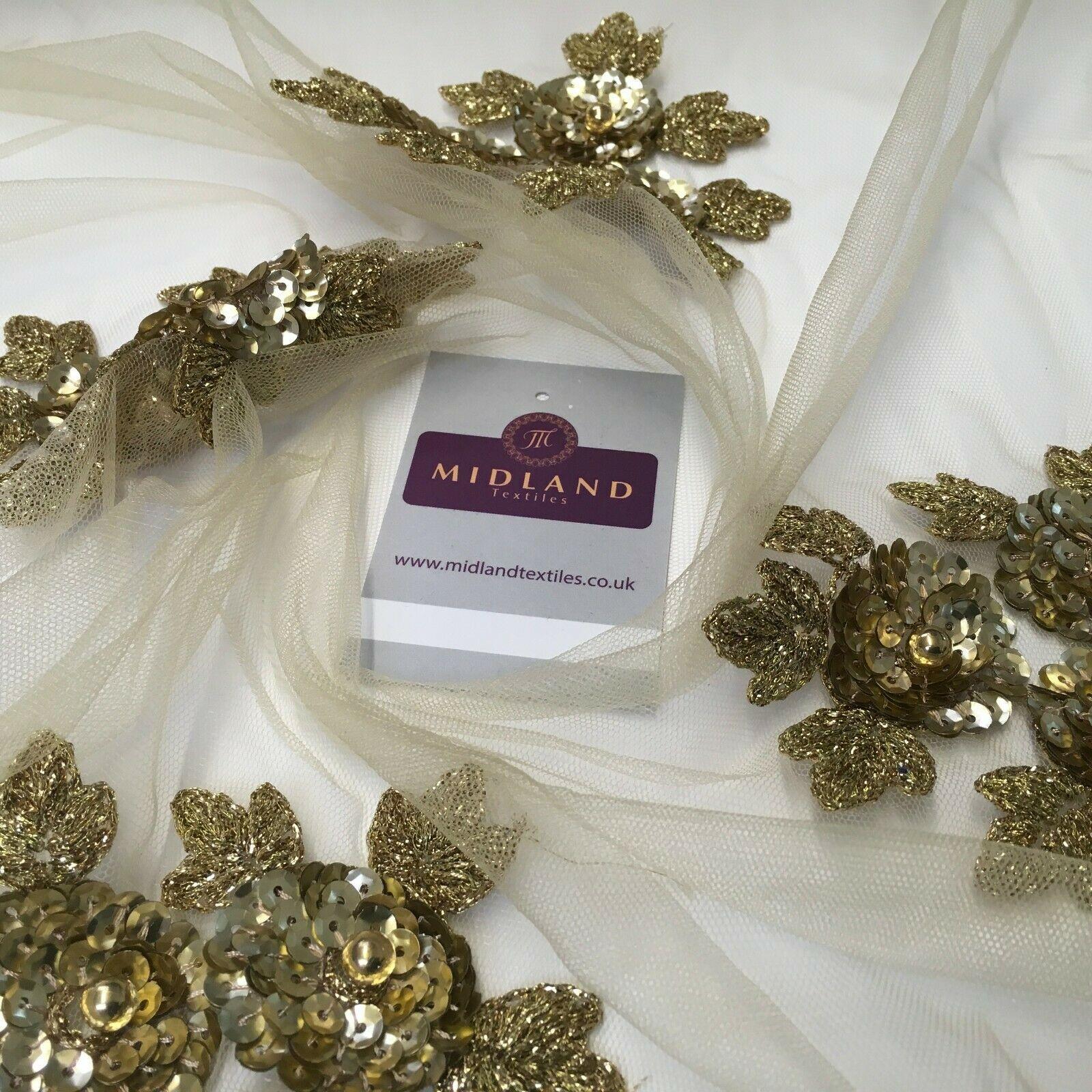 Gold Floral net with pearls Wedding Dress fabric 100 cm Wide MR1131-2 Mtex