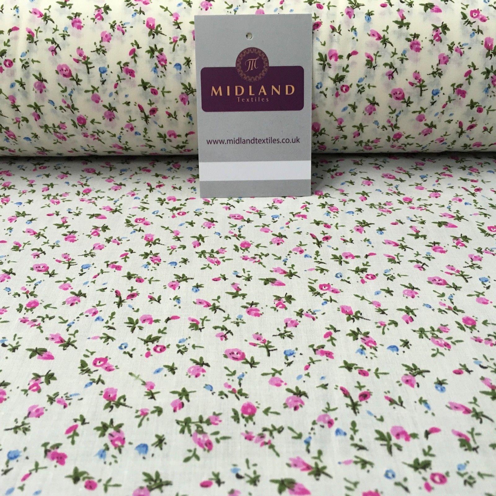 Cream Floral printed Polycotton Dress Fabric 44' wide ME882 Mtex