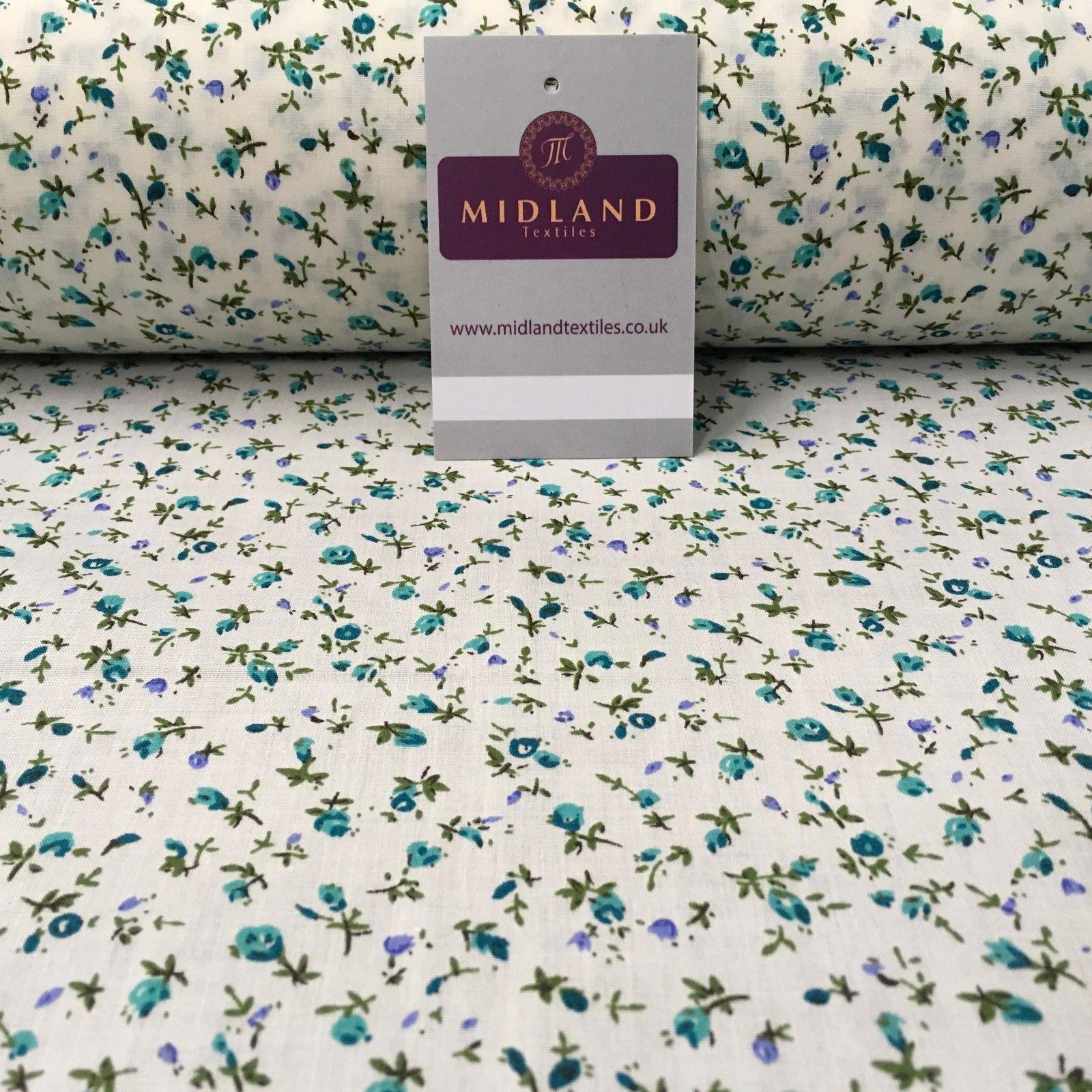 Cream Floral printed Polycotton Dress Fabric 44' wide ME882 Mtex