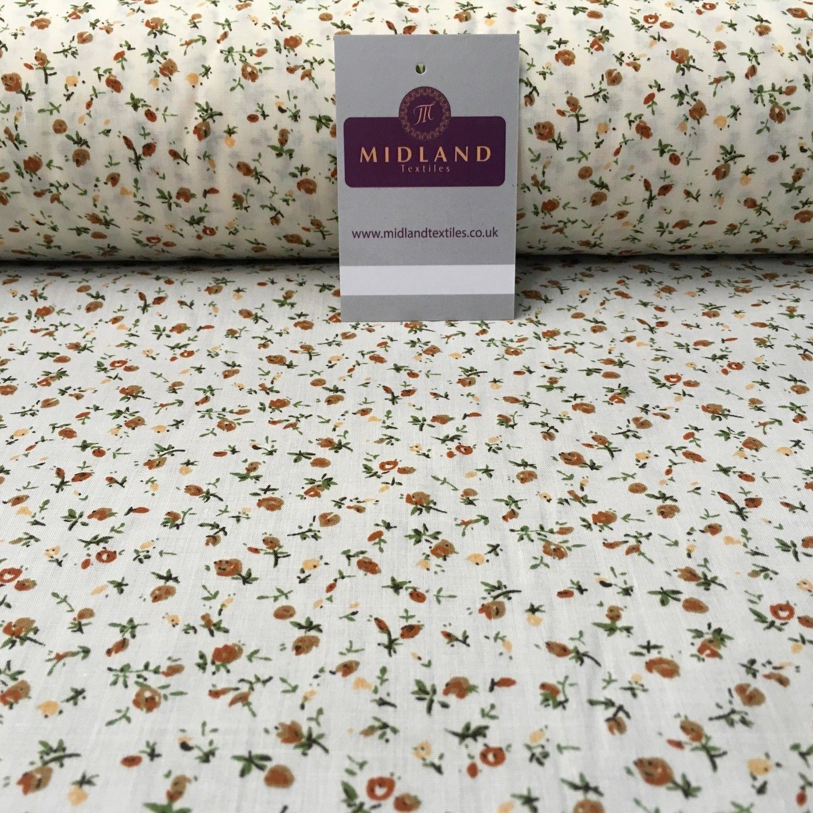 Cream Floral printed Polycotton Dress Fabric 44' wide ME882 Mtex