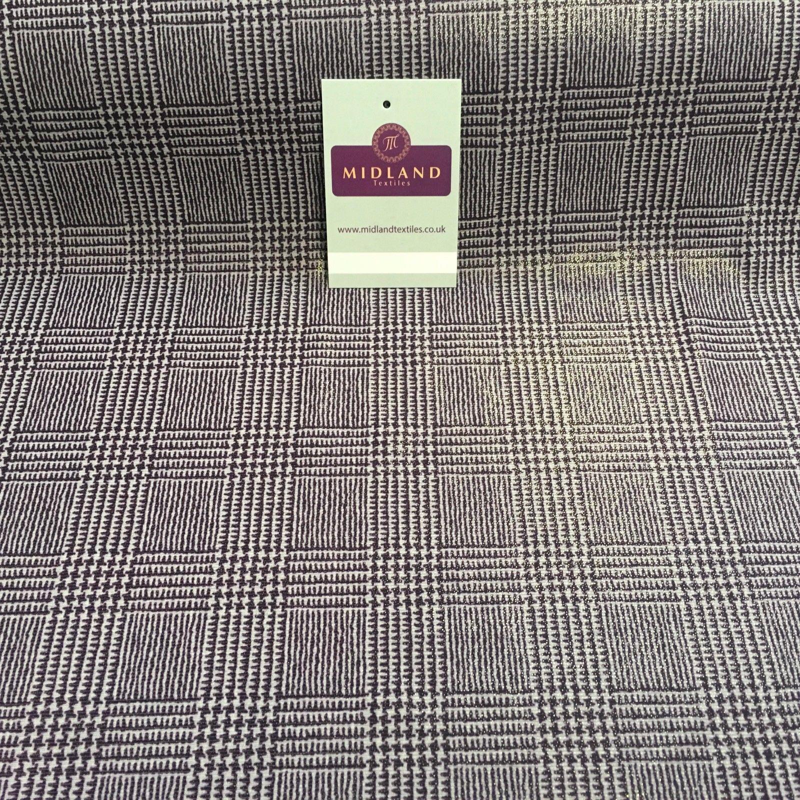 Checked tweed Printed Lycra shimmer Gold Foil Dress ITY Fabric 58