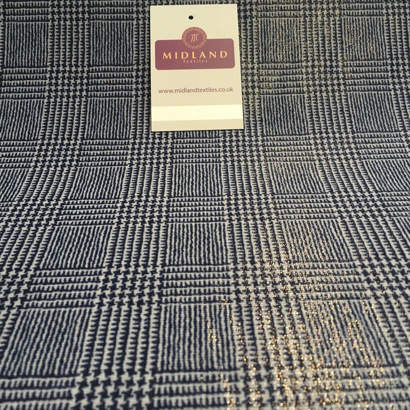 Checked tweed Printed Lycra shimmer Gold Foil Dress ITY Fabric 58' MQ880 Mtex