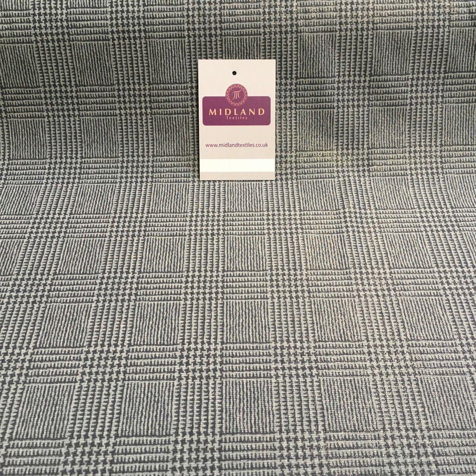 Checked tweed Printed Lycra shimmer Gold Foil Dress ITY Fabric 58' MQ880 Mtex
