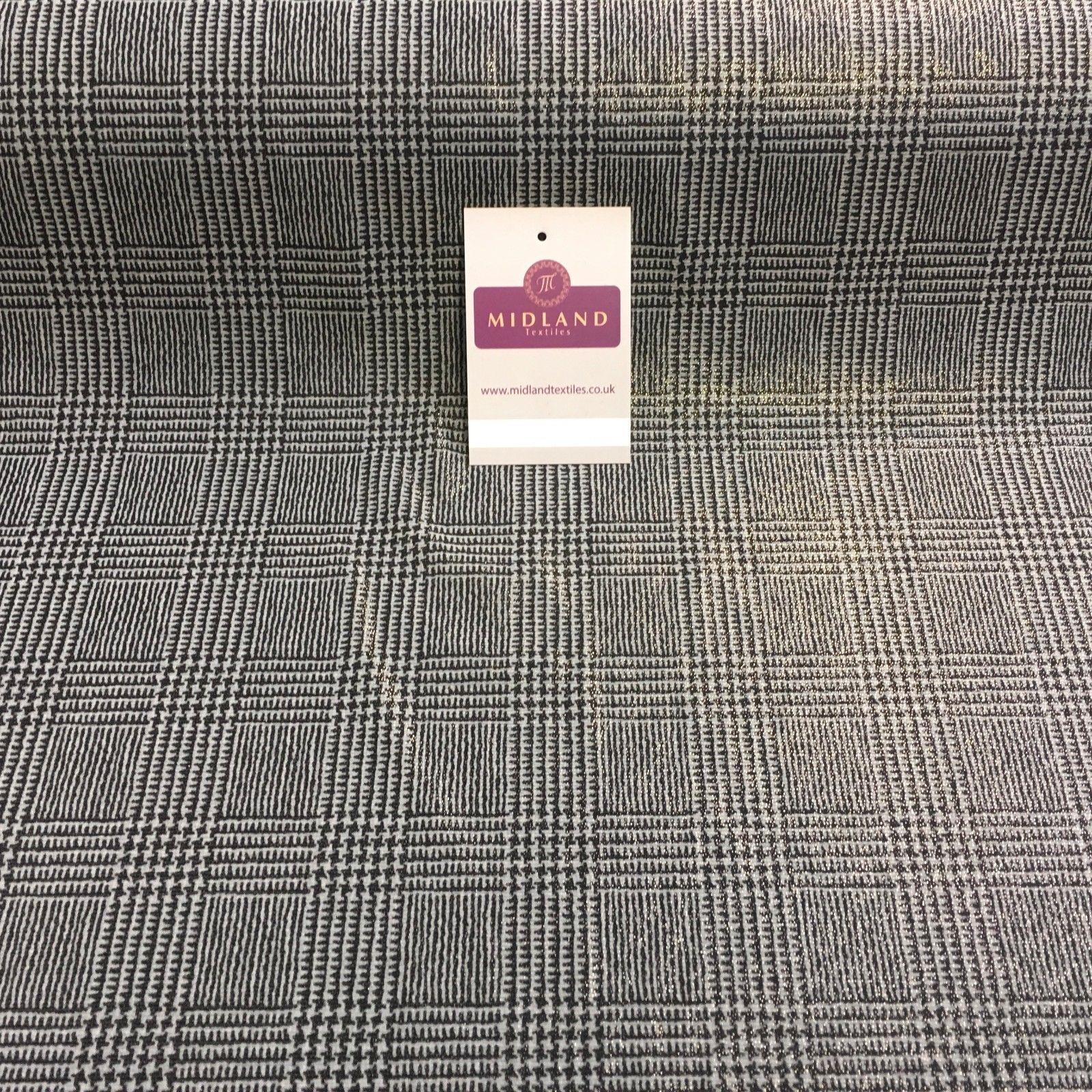 Checked tweed Printed Lycra shimmer Gold Foil Dress ITY Fabric 58