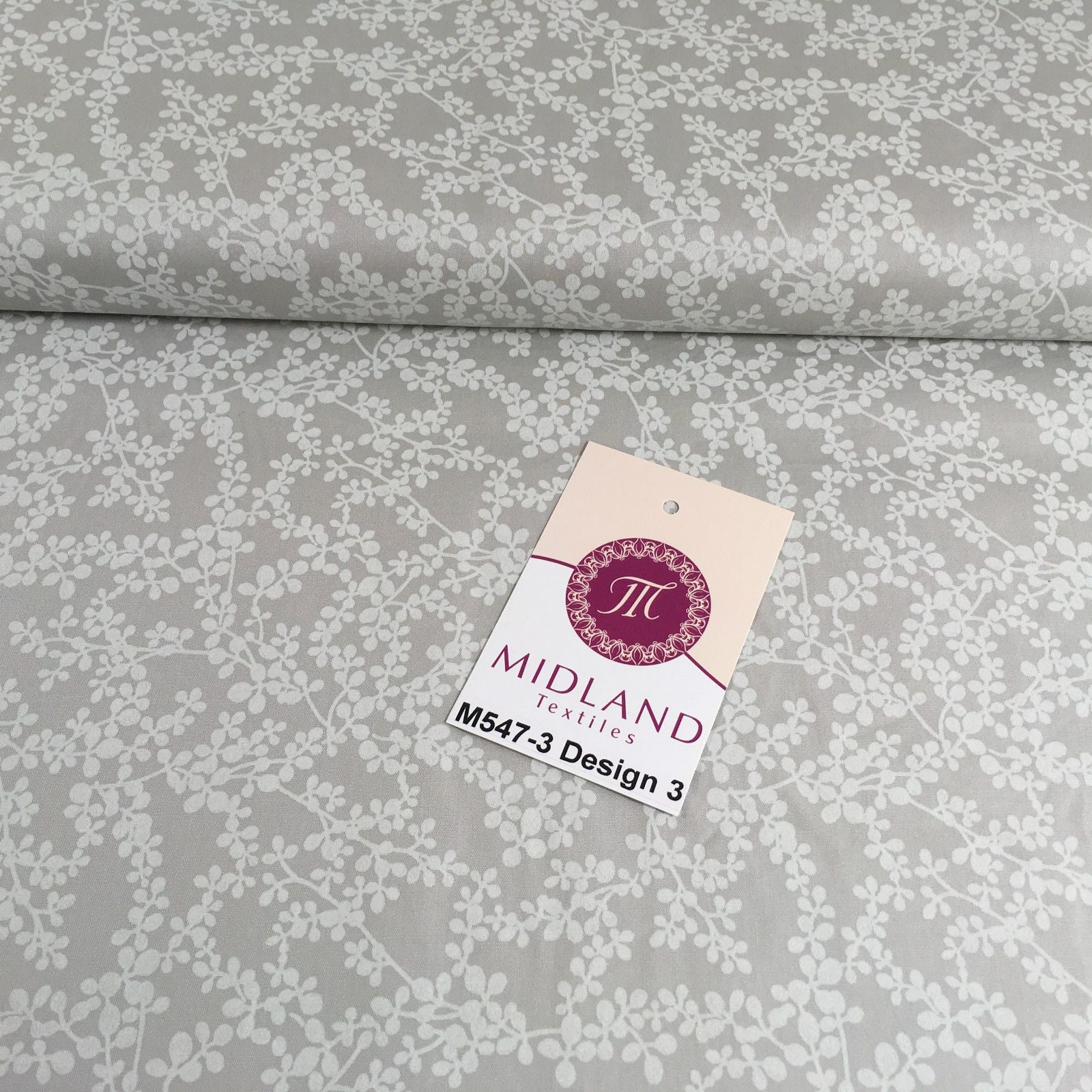 Grey And White Floral Printed 100% Cotton Poplin Craft Fabric 45' M547