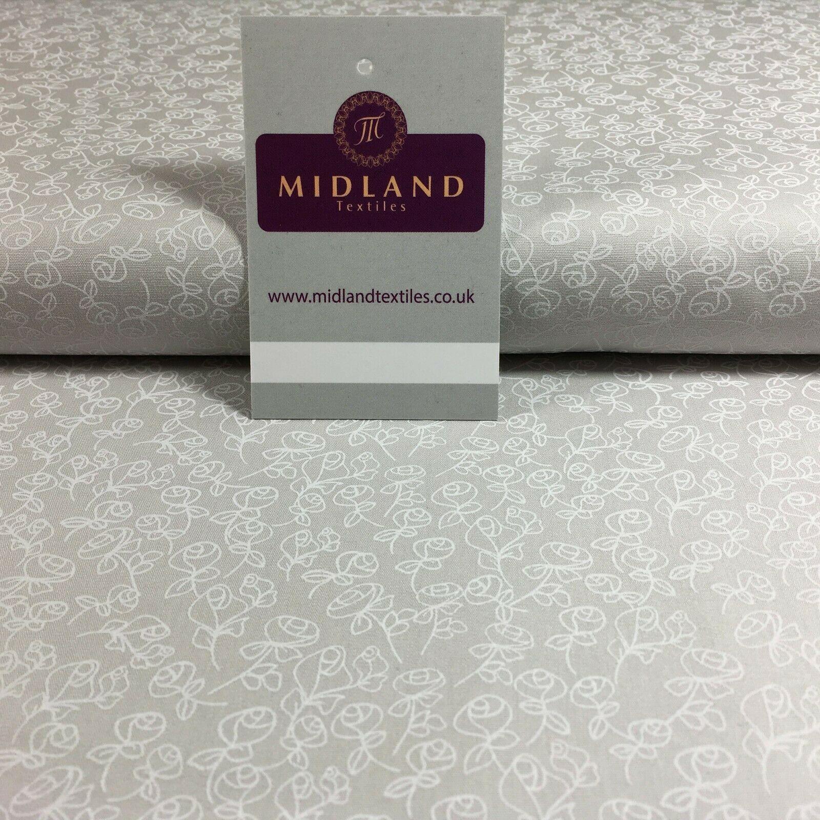 Grey And White Floral Printed 100% Cotton Poplin Craft Fabric 45' M547