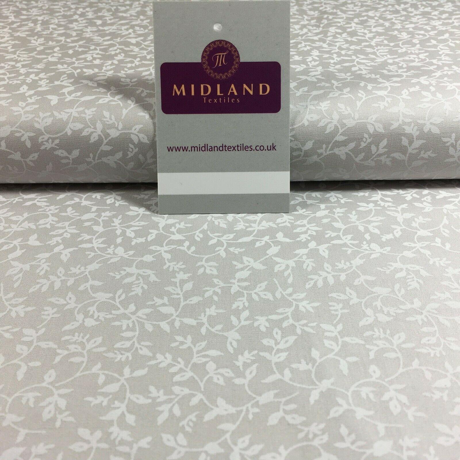 Grey And White Floral Printed 100% Cotton Poplin Craft Fabric 45' M547