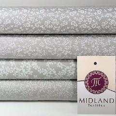 Grey And White Floral Printed 100% Cotton Poplin Craft Fabric 45' M547