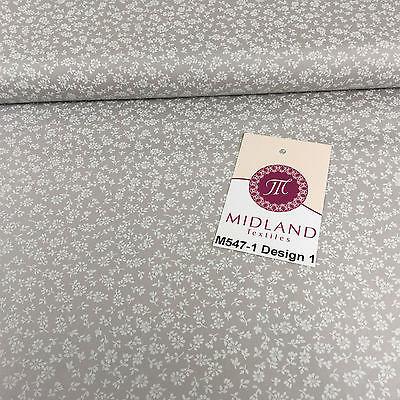 Grey And White Floral Printed 100% Cotton Poplin Craft Fabric 45' M547