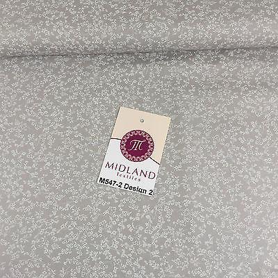 Grey And White Floral Printed 100% Cotton Poplin Craft Fabric 45' M547