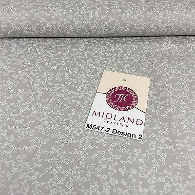 Grey And White Floral Printed 100% Cotton Poplin Craft Fabric 45' M547