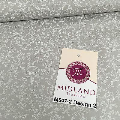 Grey And White Floral Printed 100% Cotton Poplin Craft Fabric 45' M547