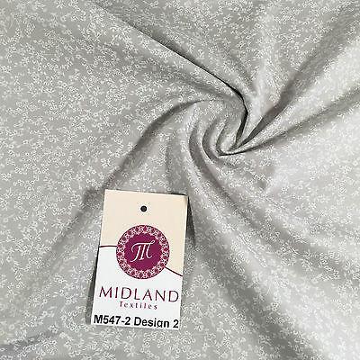Grey And White Floral Printed 100% Cotton Poplin Craft Fabric 45' M547