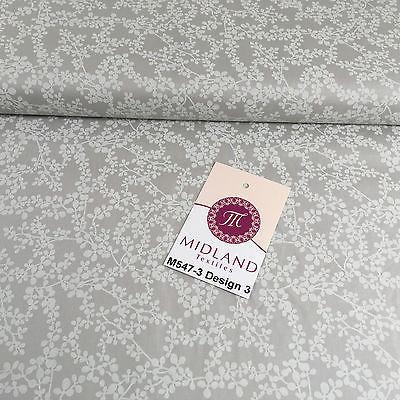 Grey And White Floral Printed 100% Cotton Poplin Craft Fabric 45' M547