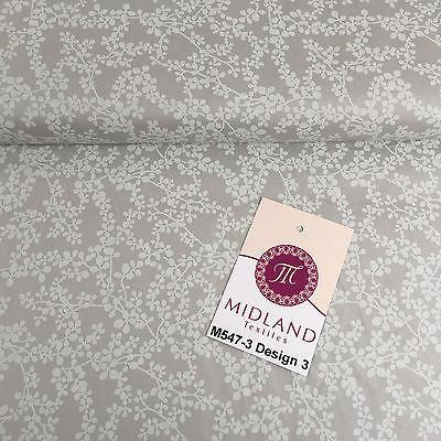 Grey And White Floral Printed 100% Cotton Poplin Craft Fabric 45' M547