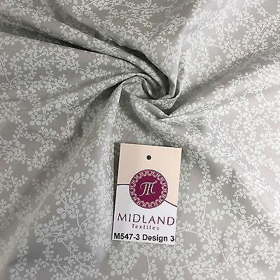 Grey And White Floral Printed 100% Cotton Poplin Craft Fabric 45' M547