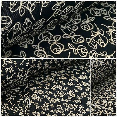 Black And White Floral Printed 100% Cotton Poplin Craft Fabric 45' M634