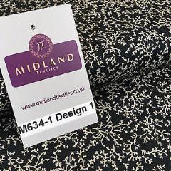 Black And White Floral Printed 100% Cotton Poplin Craft Fabric 45' M634