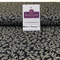 Black And White Floral Printed 100% Cotton Poplin Craft Fabric 45' M634