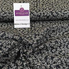 Black And White Floral Printed 100% Cotton Poplin Craft Fabric 45