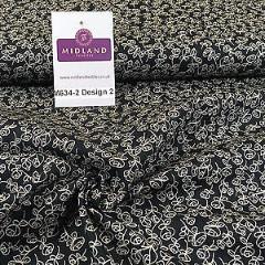 Black And White Floral Printed 100% Cotton Poplin Craft Fabric 45' M634