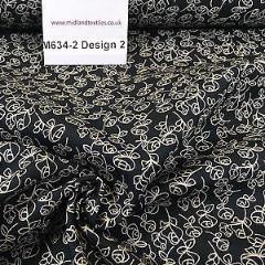 Black And White Floral Printed 100% Cotton Poplin Craft Fabric 45' M634