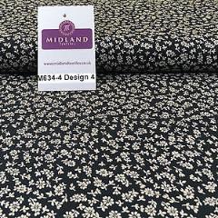 Black And White Floral Printed 100% Cotton Poplin Craft Fabric 45' M634