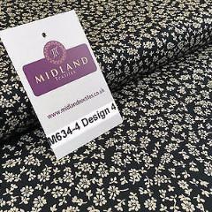 Black And White Floral Printed 100% Cotton Poplin Craft Fabric 45' M634