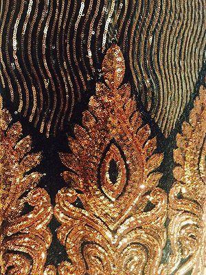 Black Net fabric with Metallic sequins border embroidery dress fabric Mtex M193