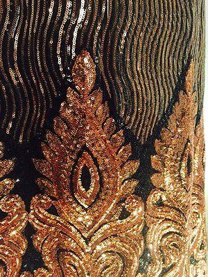 Black Net fabric with Metallic sequins border embroidery dress fabric Mtex M193