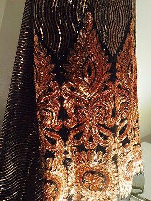 Black Net fabric with Metallic sequins border embroidery dress fabric Mtex M193